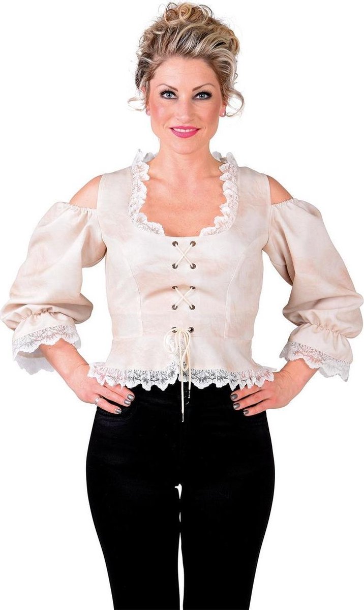 Piraat & Viking Kostuum | Bustier Blouse Bierfeest Piraat Creme Vrouw | Medium | Bierfeest | Verkleedkleding